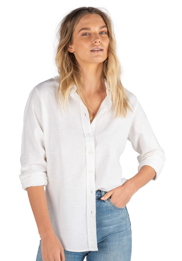 Essy White linen blend shirt