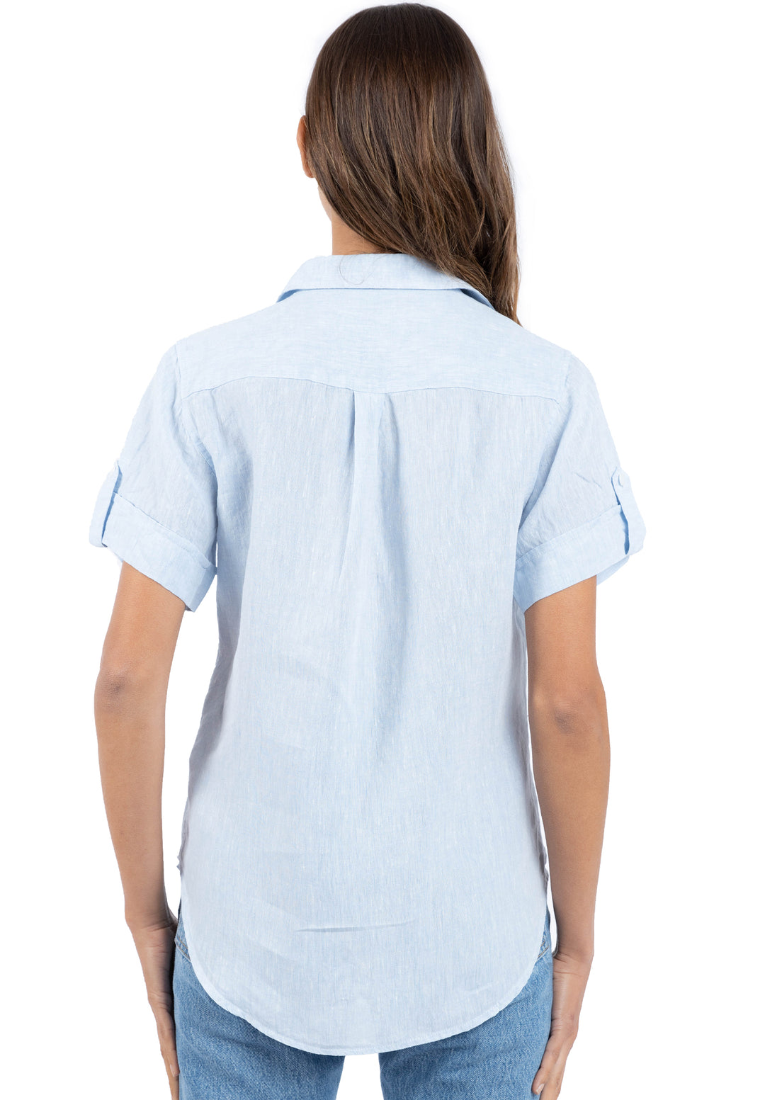 Febe Short Sleeve Sky Blue, Casual Linen Camp Shirt
