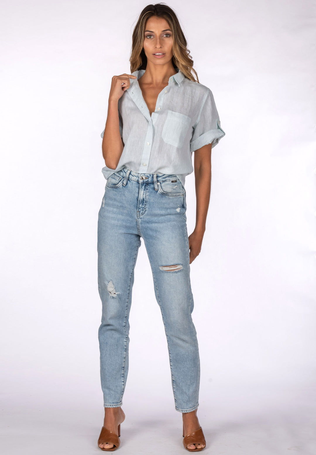 Febe Short Sleeve Mint, Casual Linen Camp Shirt
