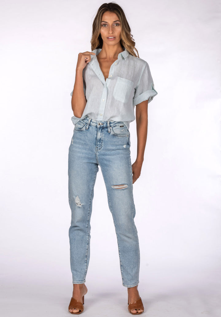Febe Short Sleeve Mint, Casual Linen Camp Shirt