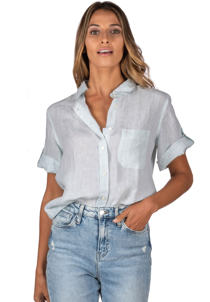 Febe Short Sleeve Mint, Casual Linen Camp Shirt