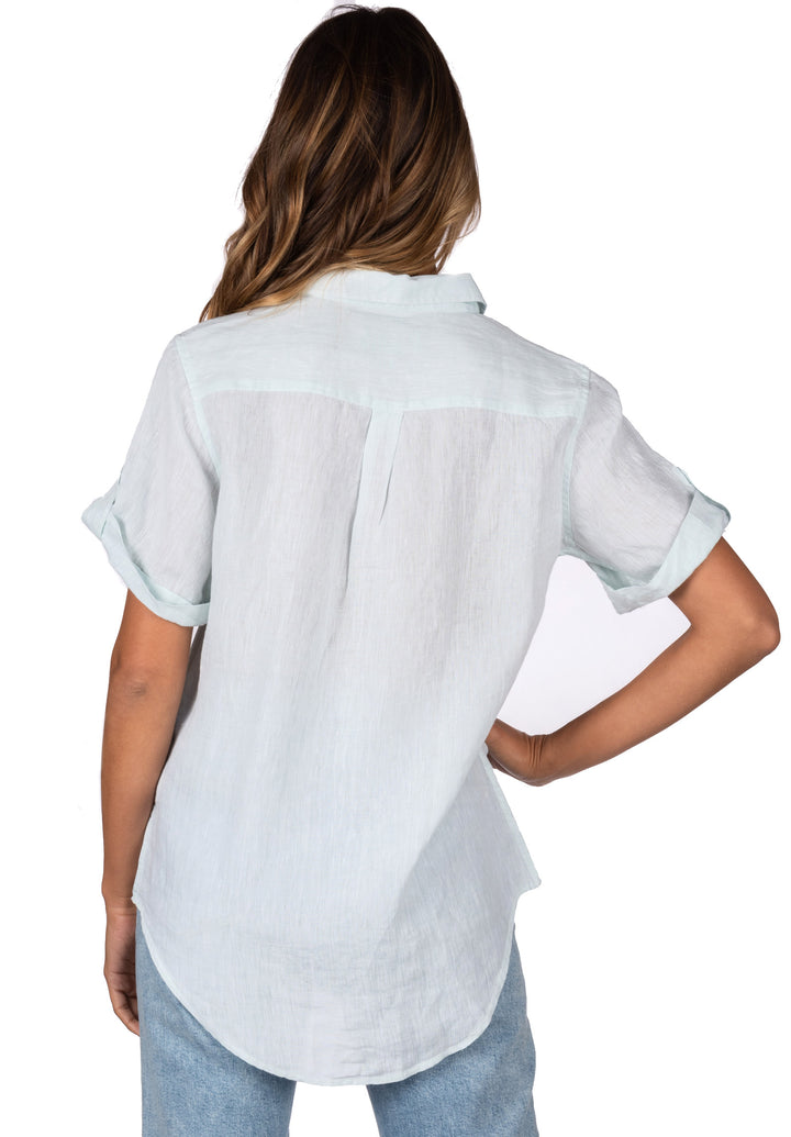 Febe Short Sleeve Mint, Casual Linen Camp Shirt