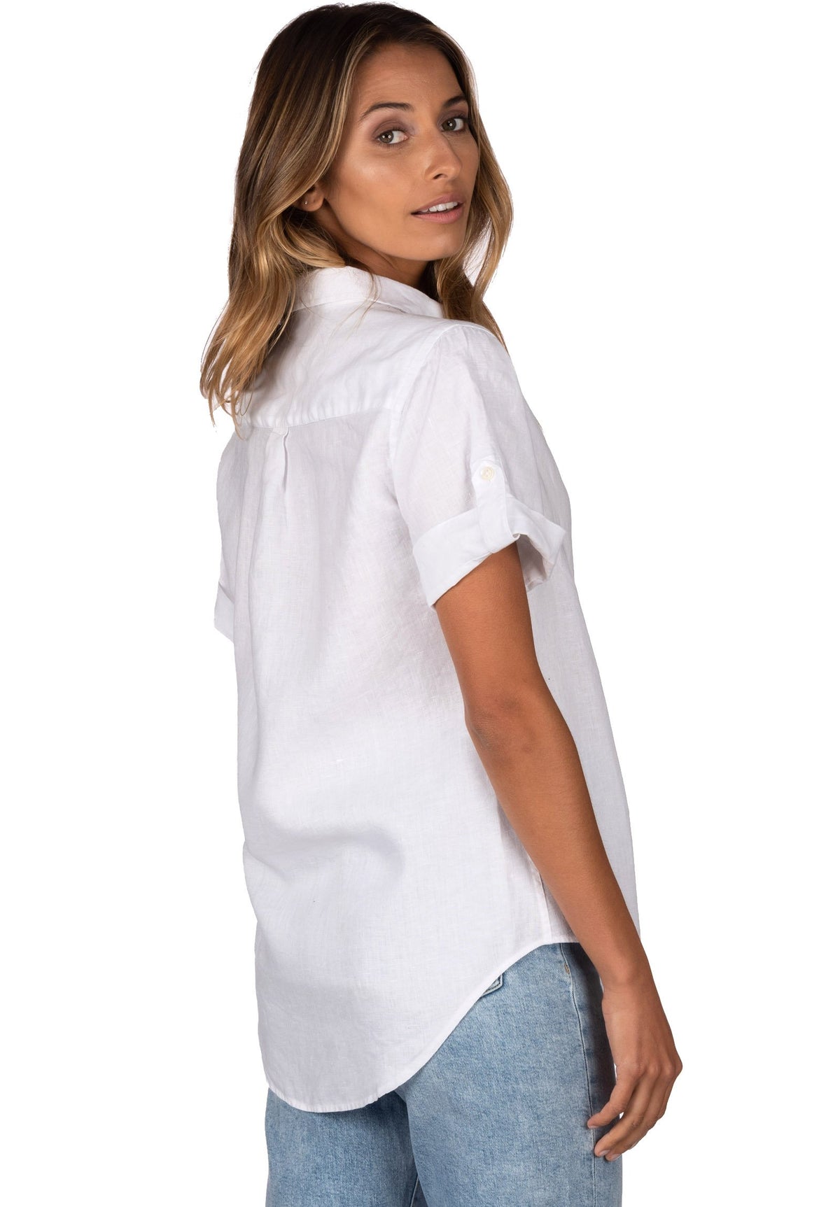 Febe Short Sleeve White, Casual Linen Camp Shirt