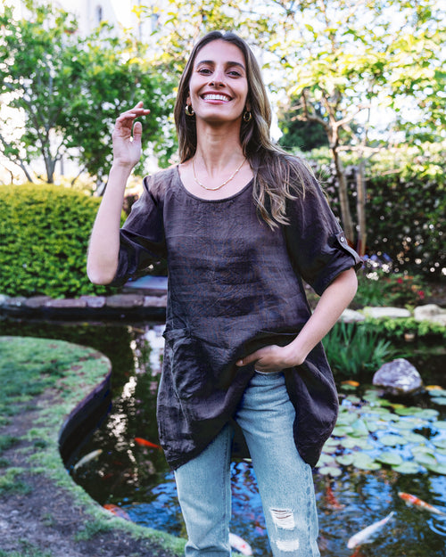 Federica Black, Sand Washed Linen Tunic Top