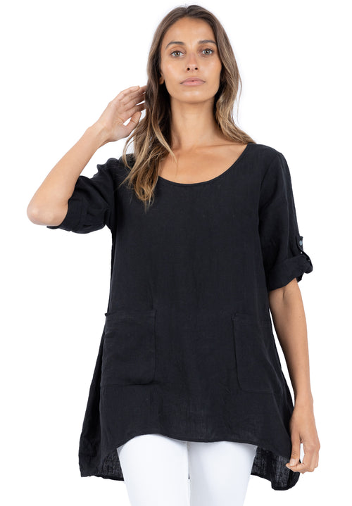 Federica Black, Sand Washed Linen Tunic Top