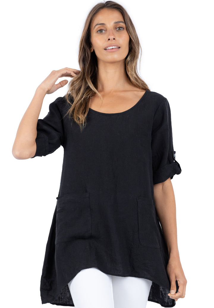 Federica Black, Sand Washed Linen Tunic Top