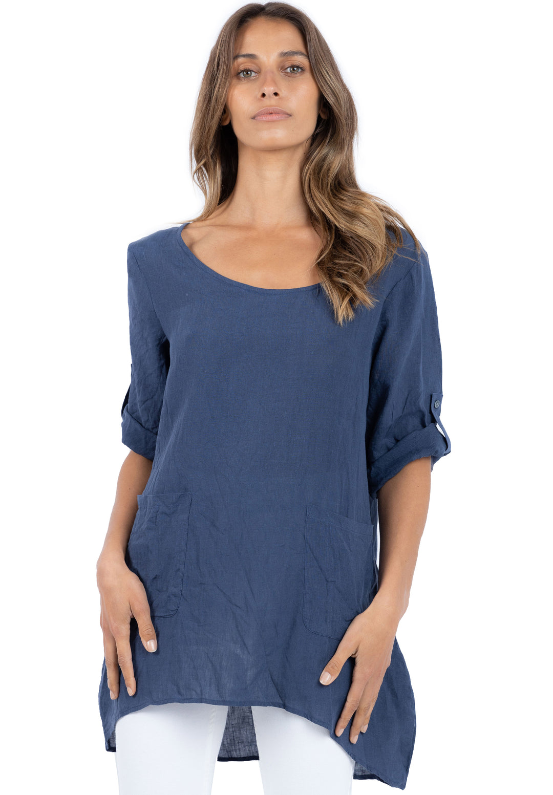 Federica Blue, Sand Washed Linen Tunic Top