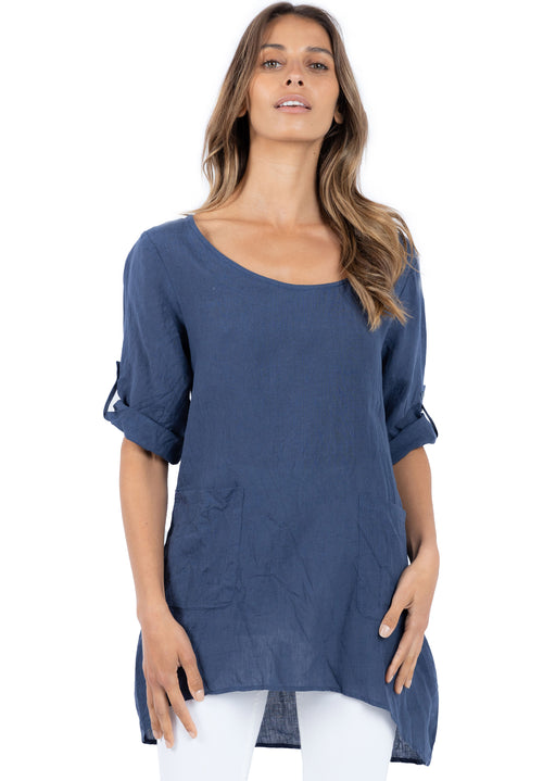 Federica Blue, Sand Washed Linen Tunic Top