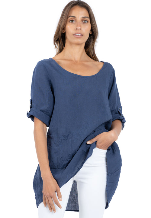 Federica Blue, Sand Washed Linen Tunic Top