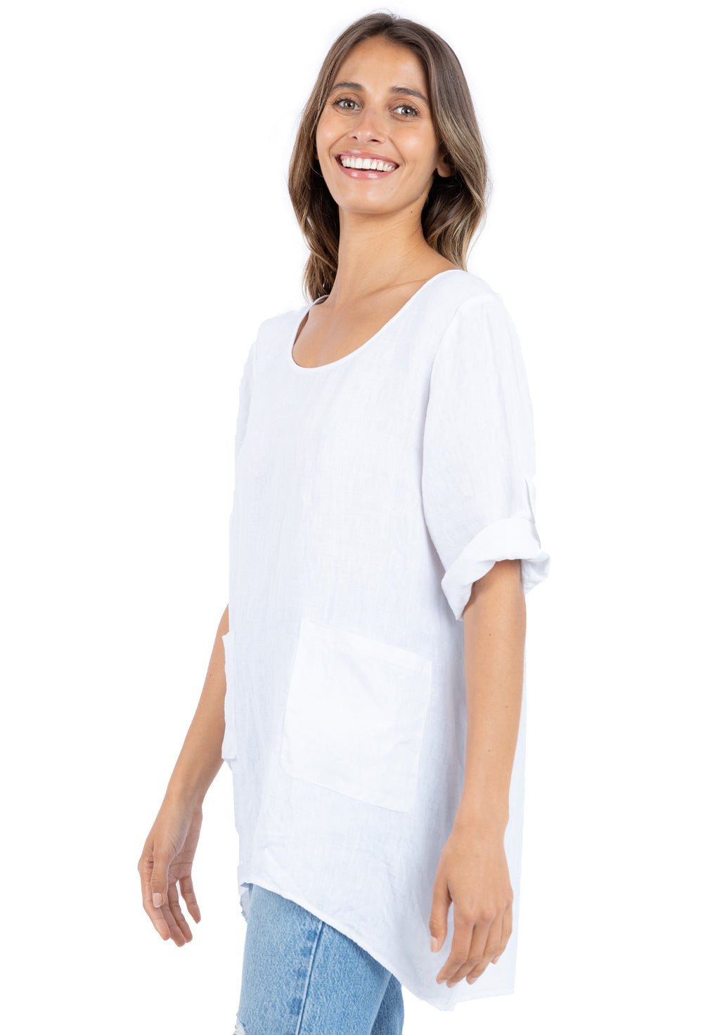 Federica White, Sand Washed Linen Tunic Top