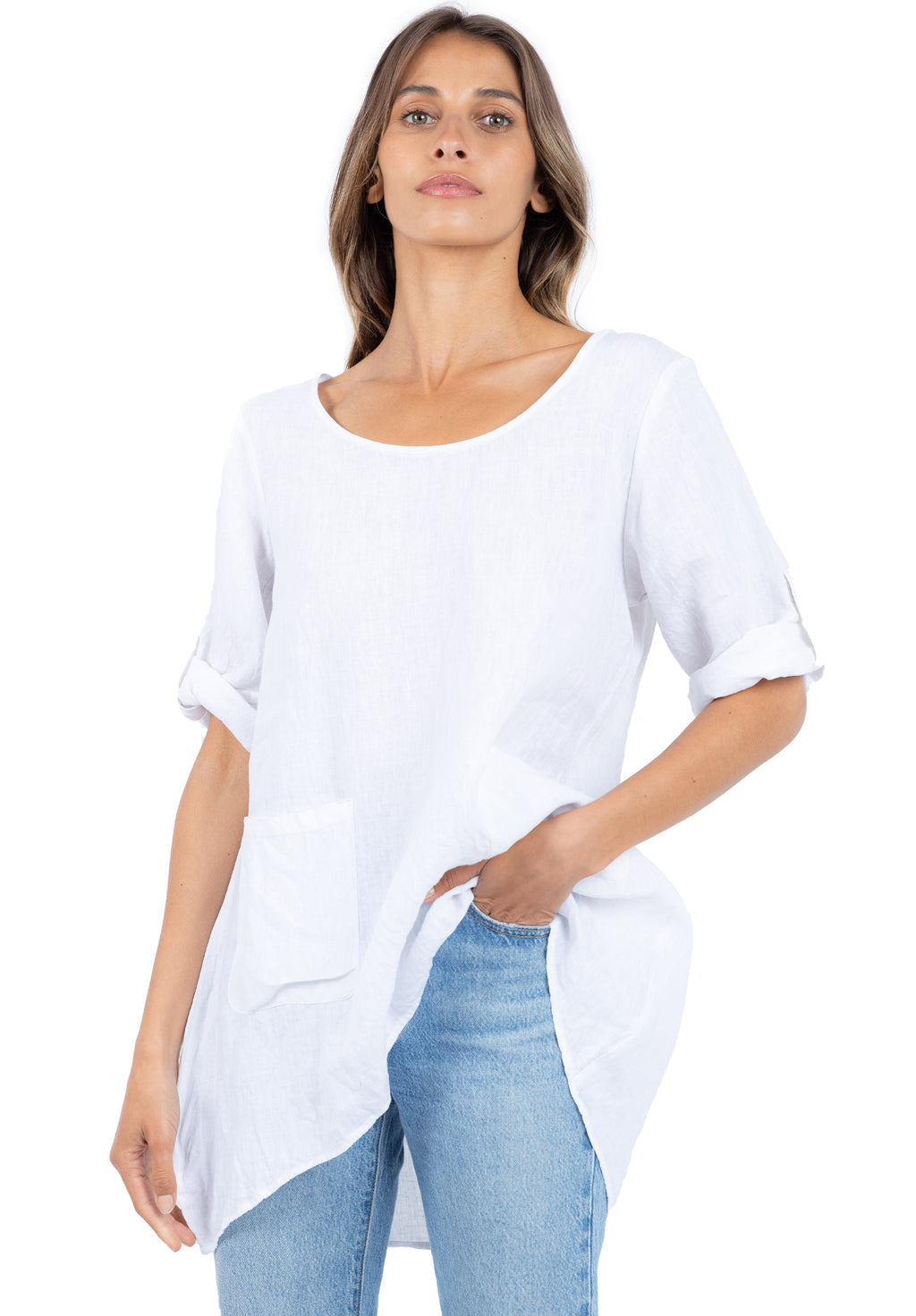 Federica White, Sand Washed Linen Tunic Top