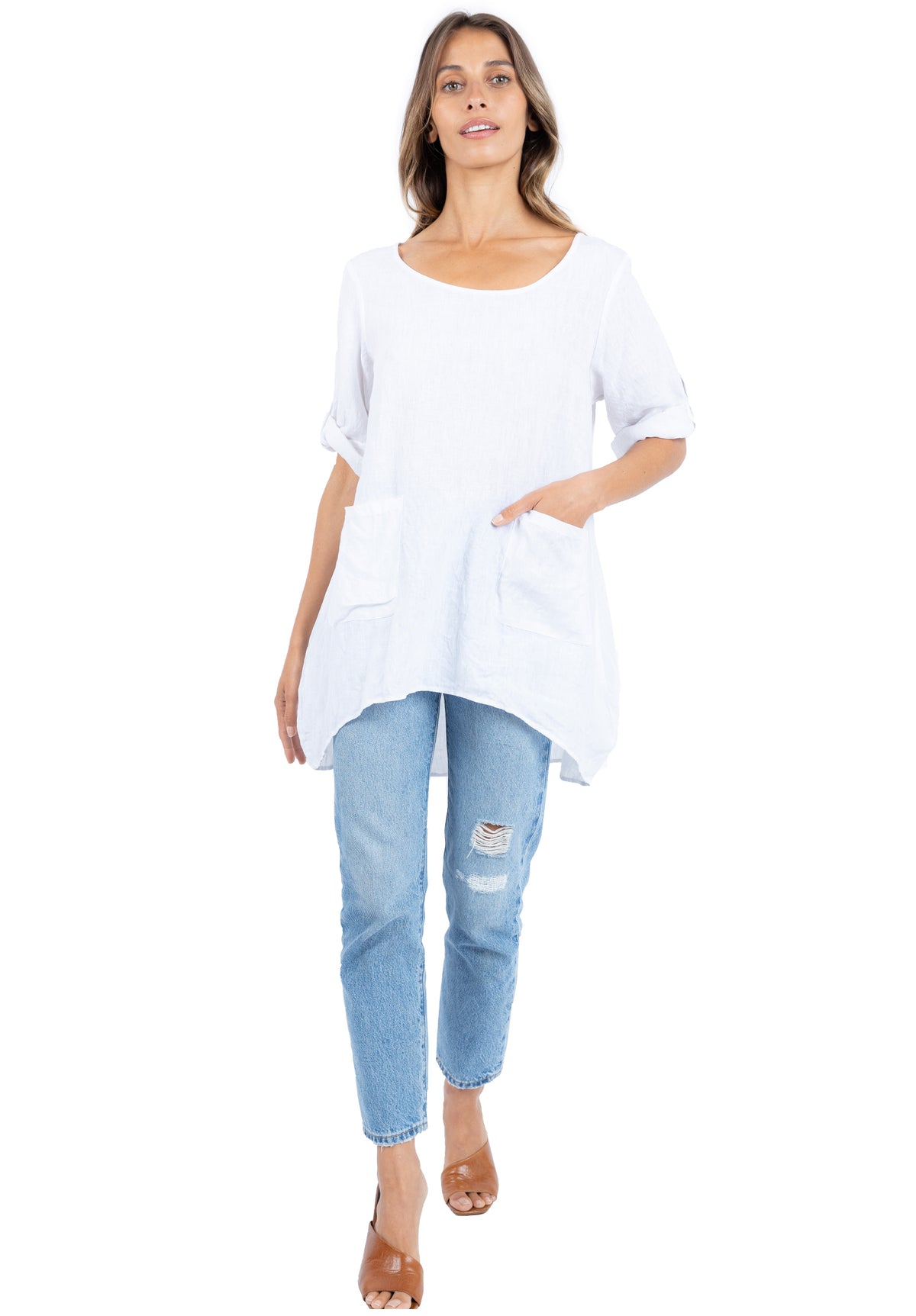 Federica White, Sand Washed Linen Tunic Top