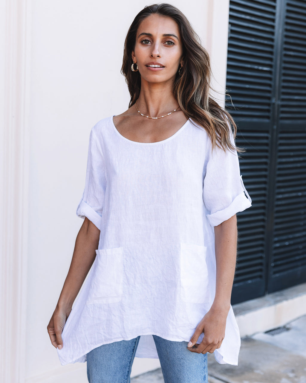 Federica White, Sand Washed Linen Tunic Top