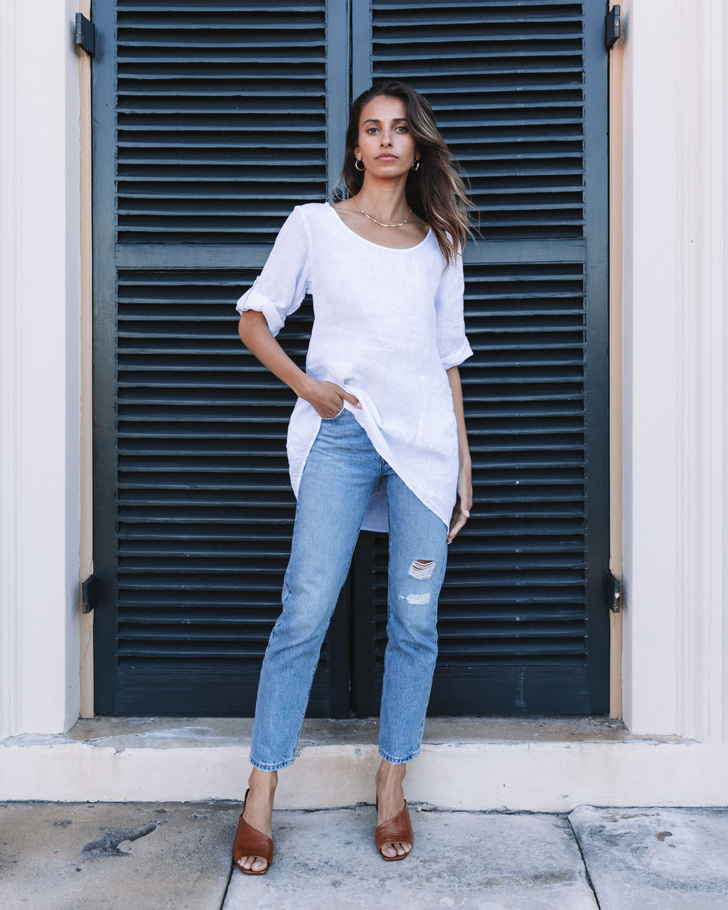 Federica White, Sand Washed Linen Tunic Top
