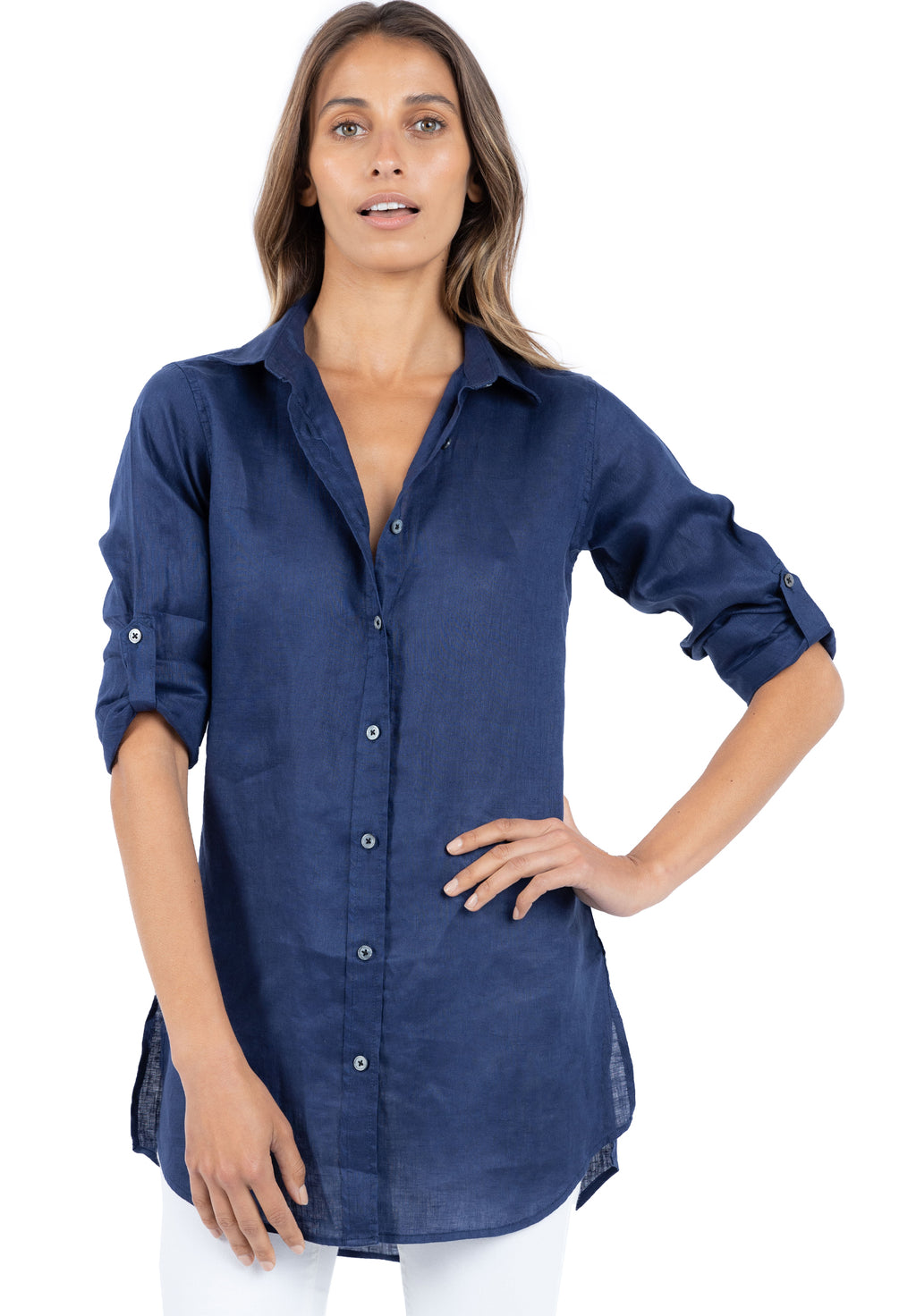 Gaia Navy Blue, Casual Linen Tunic
