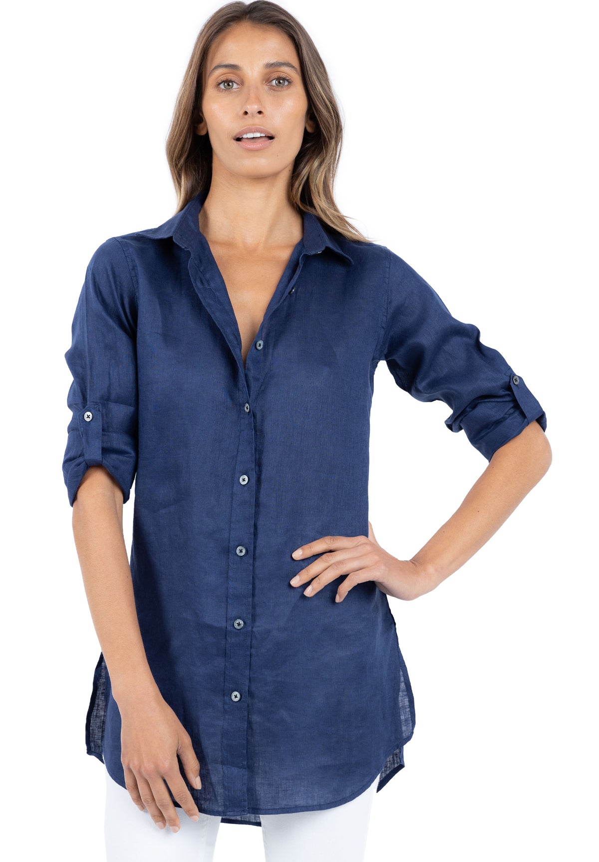 Gaia Navy Blue, Casual Linen Tunic
