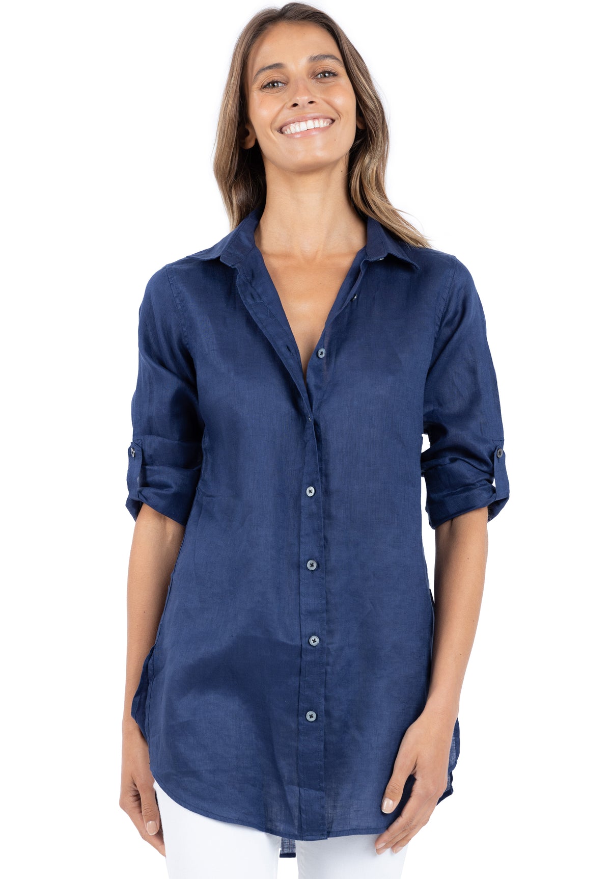 Gaia Navy Blue, Casual Linen Tunic