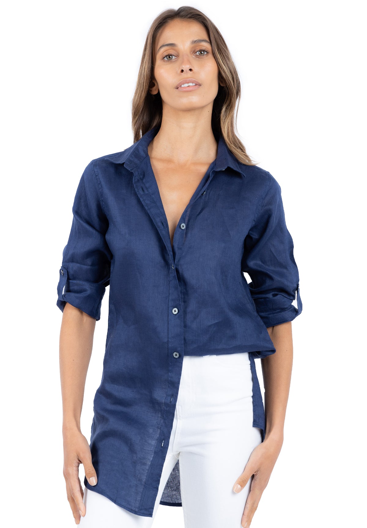 Gaia Navy Blue, Casual Linen Tunic