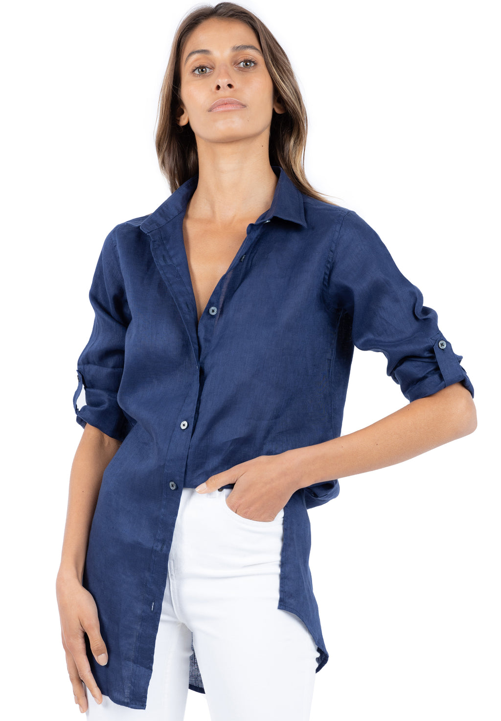 Gaia Navy Blue, Casual Linen Tunic