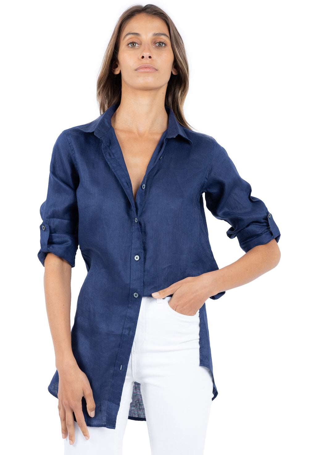 Gaia Navy Blue, Casual Linen Tunic