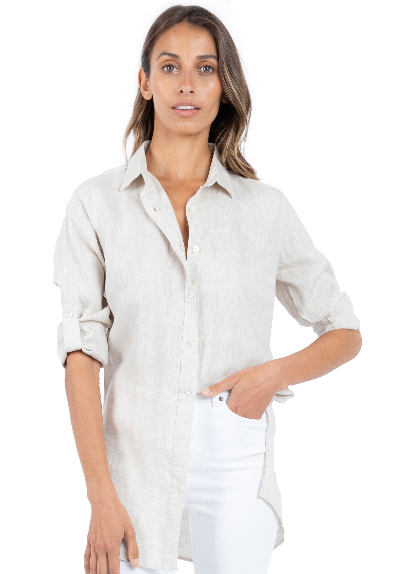 Gaia Sand Relaxed Linen Tunic Shirt – CAMIXA