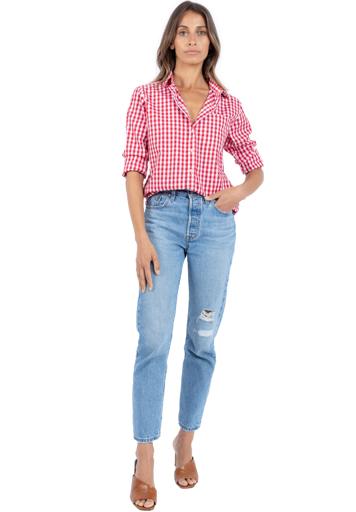 Gigi, Red Gingham Cotton Shirt