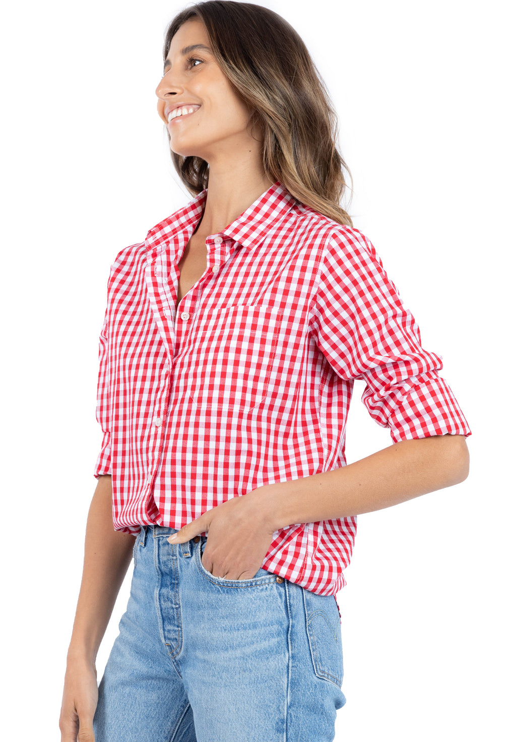 Gigi, Red Gingham Cotton Shirt