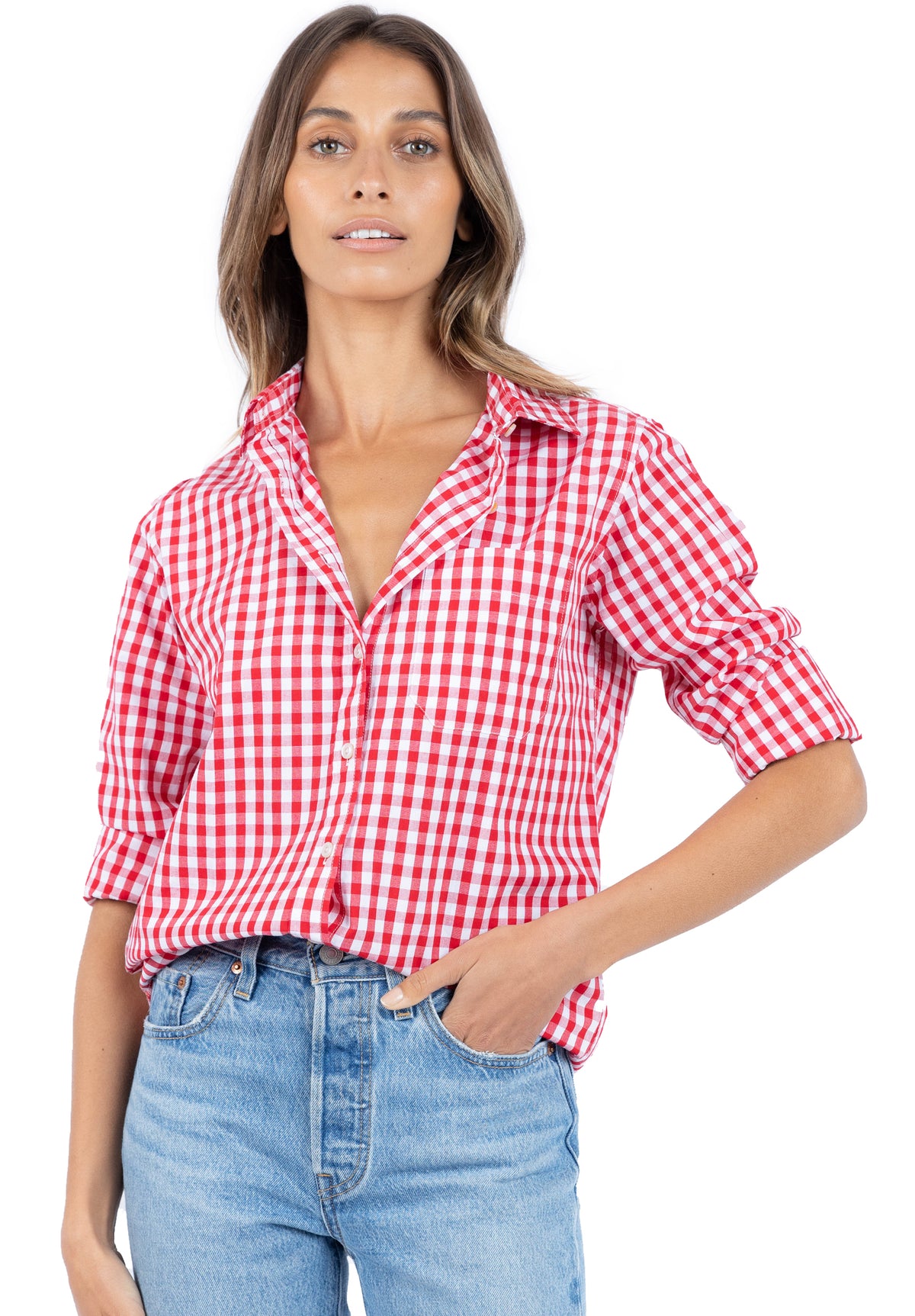 Gigi, Red Gingham Cotton Shirt