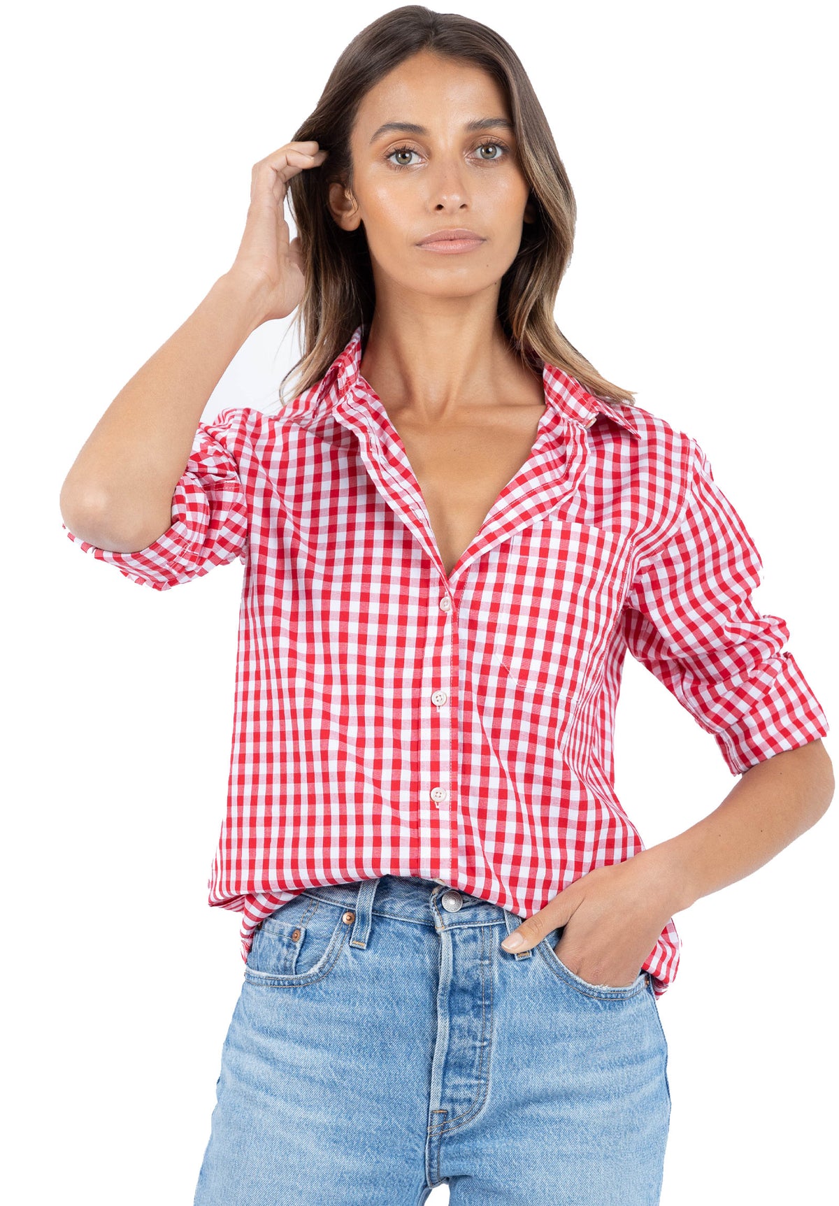Gigi, Red Gingham Cotton Shirt