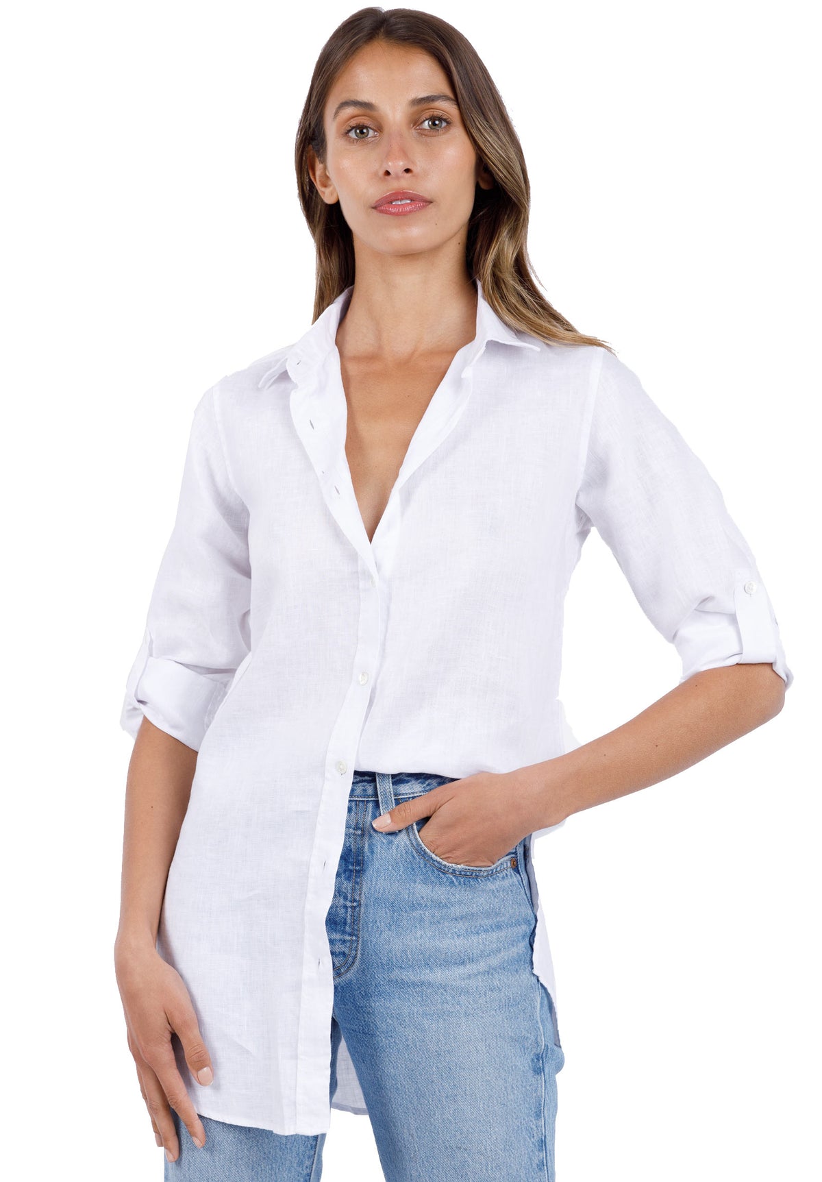 Gaia White, Casual Linen Tunic Shirt