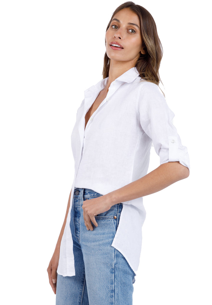 Gaia White, Casual Linen Tunic Shirt
