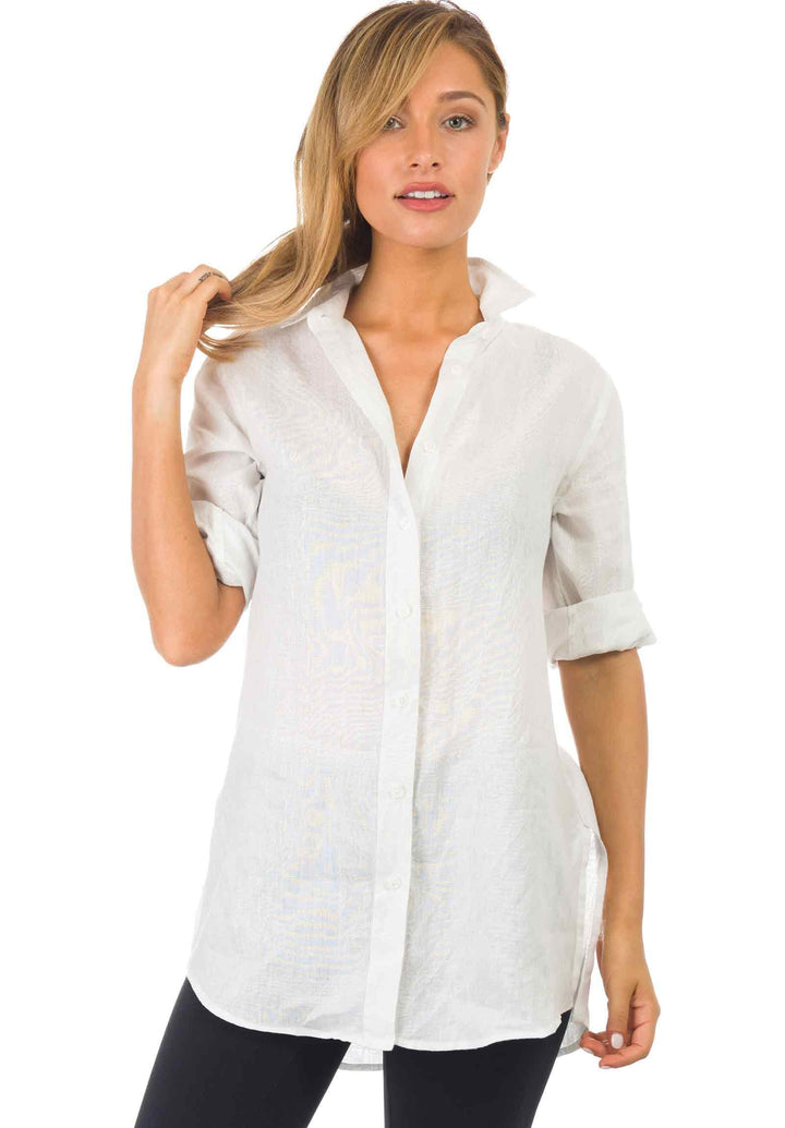 Gaia White, Casual Linen Tunic Shirt