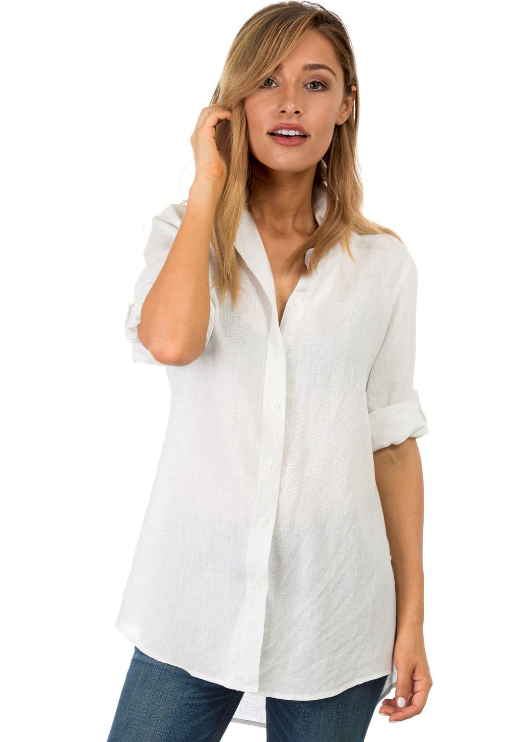 Gaia White, Casual Linen Tunic Shirt