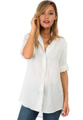 Gaia White, Casual Linen Tunic Shirt