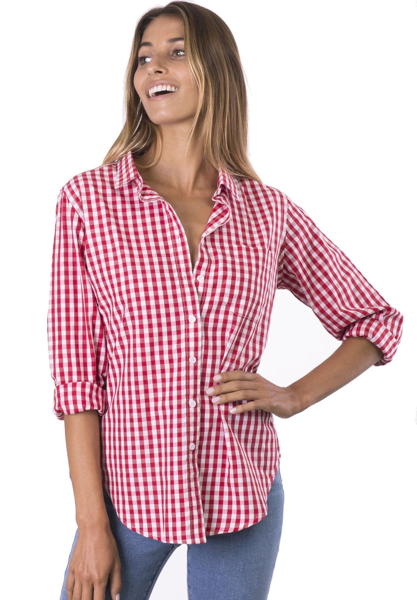 Victoria's Secret Red factory & White Check Button-down Shirt & Shorts