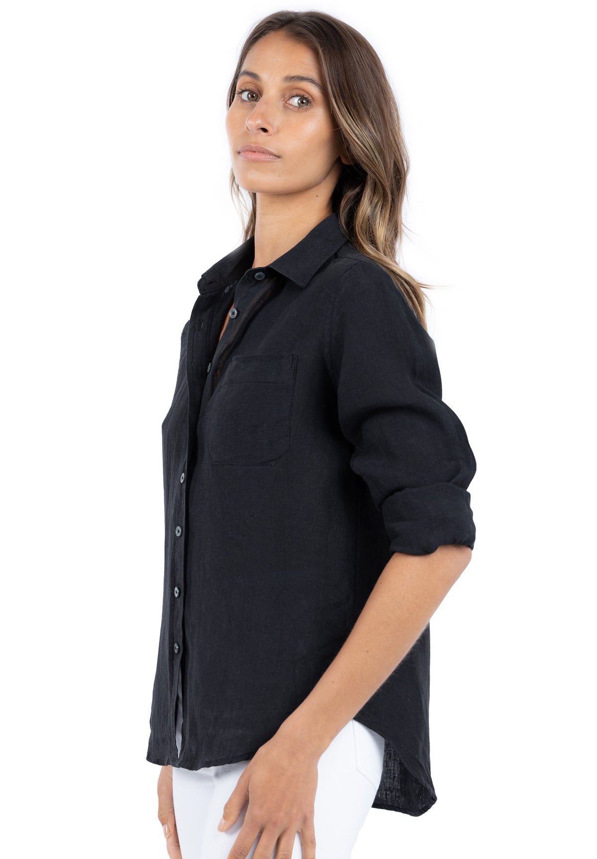 Iris Black, Relaxed Linen Shirt