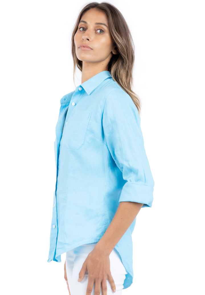 Iris Turquoise Blue, Relaxed Linen Shirt