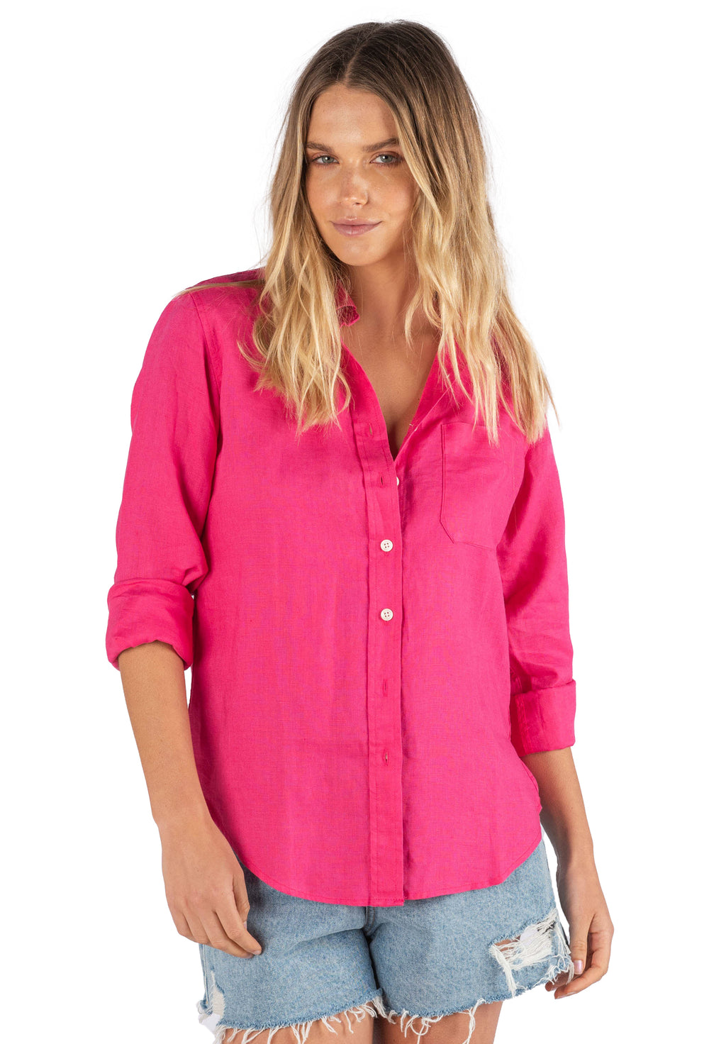 Iris Fuxia, Relaxed Linen Shirt