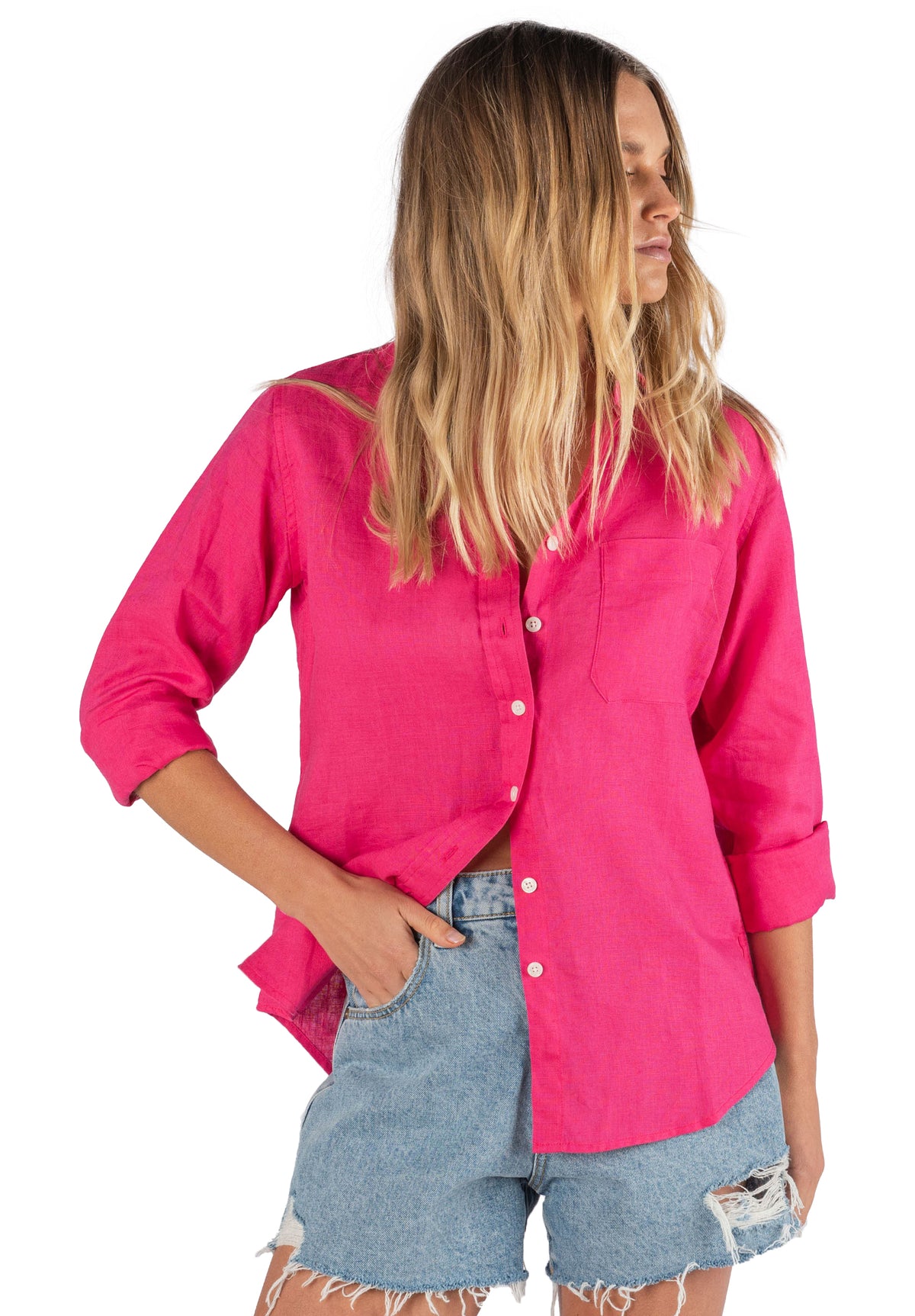Iris Fuxia, Relaxed Linen Shirt