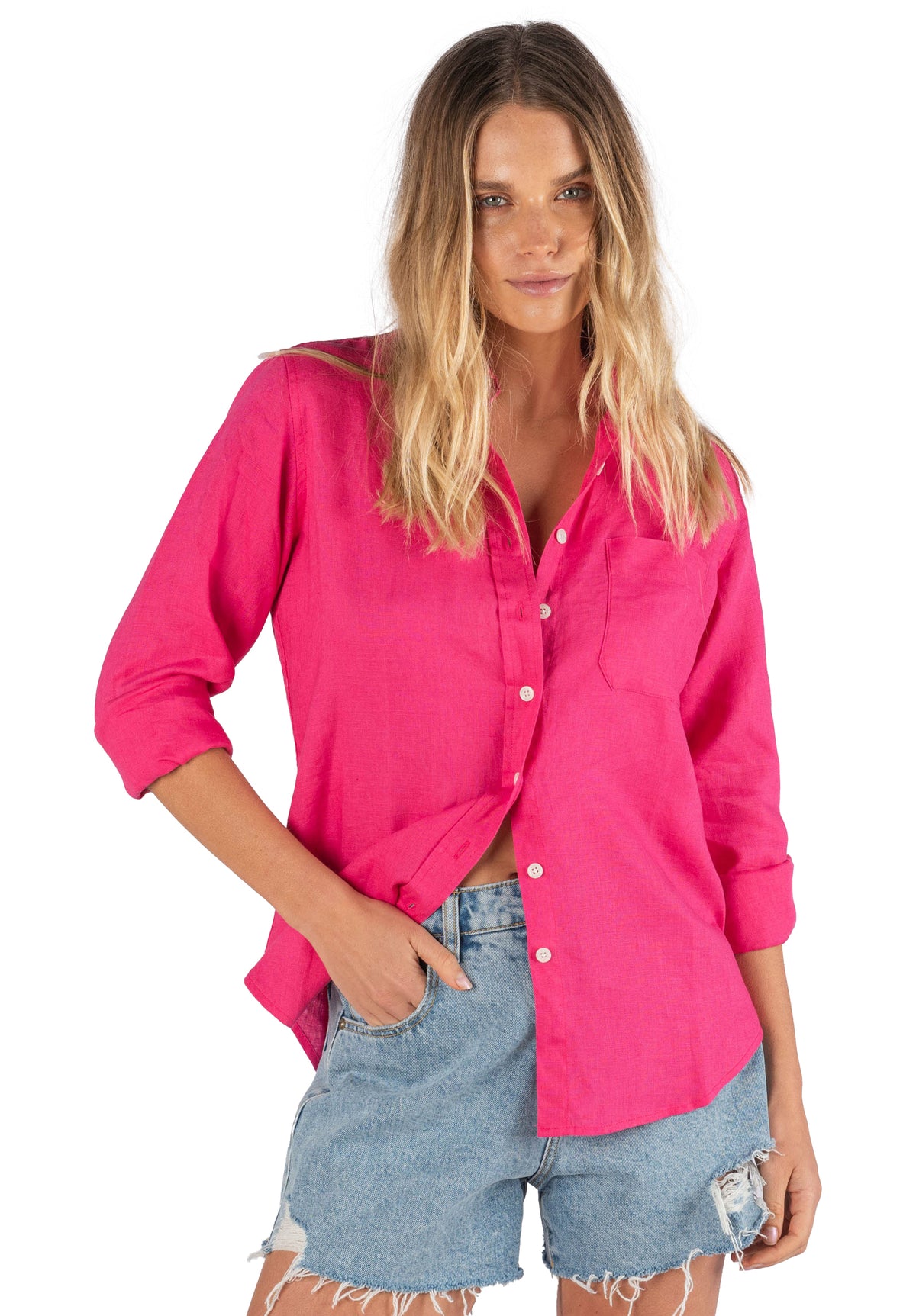 Iris Fuxia, Relaxed Linen Shirt