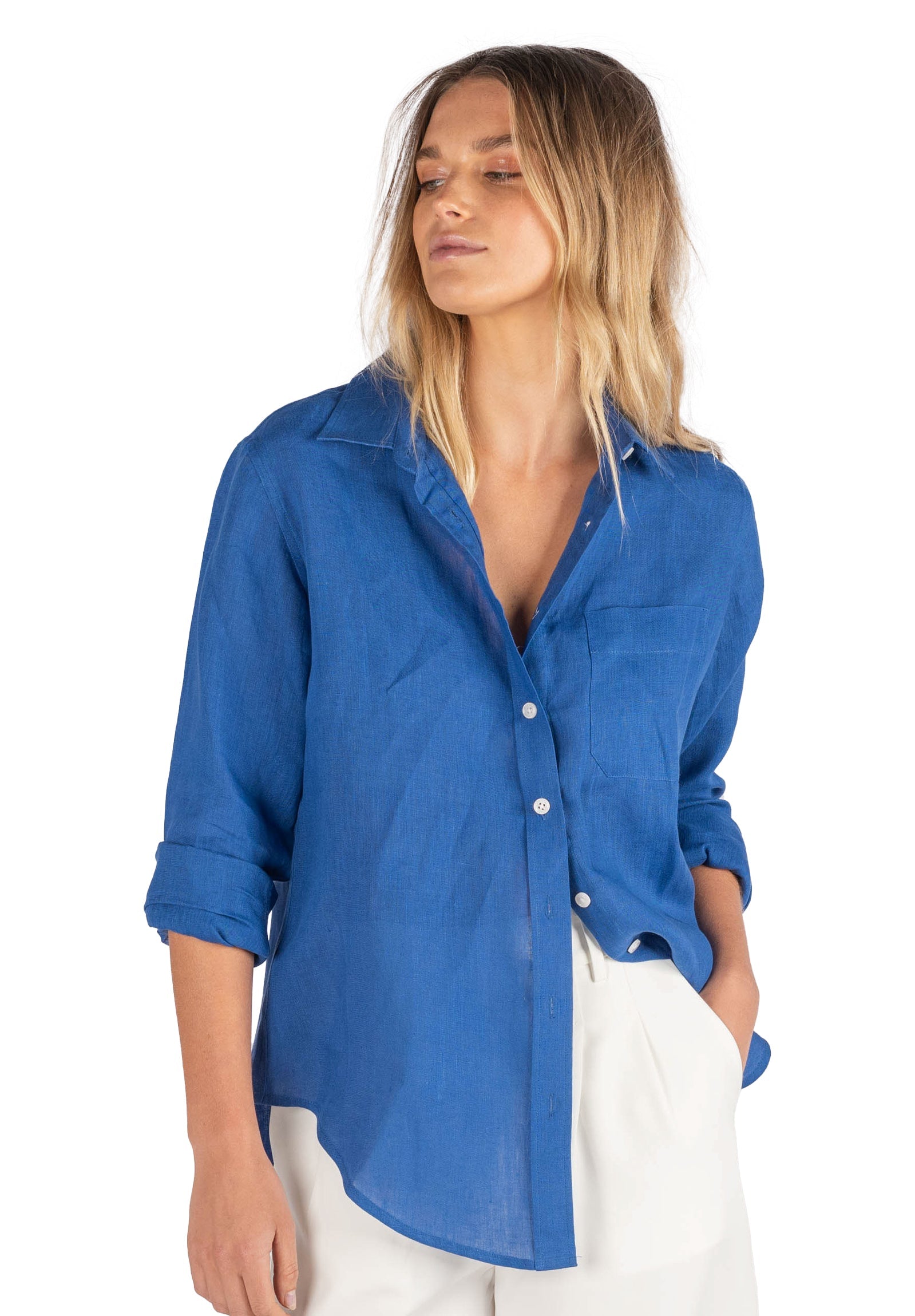 Iris Royal Blue Classic Fit Linen Shirt CAMIXA — free download