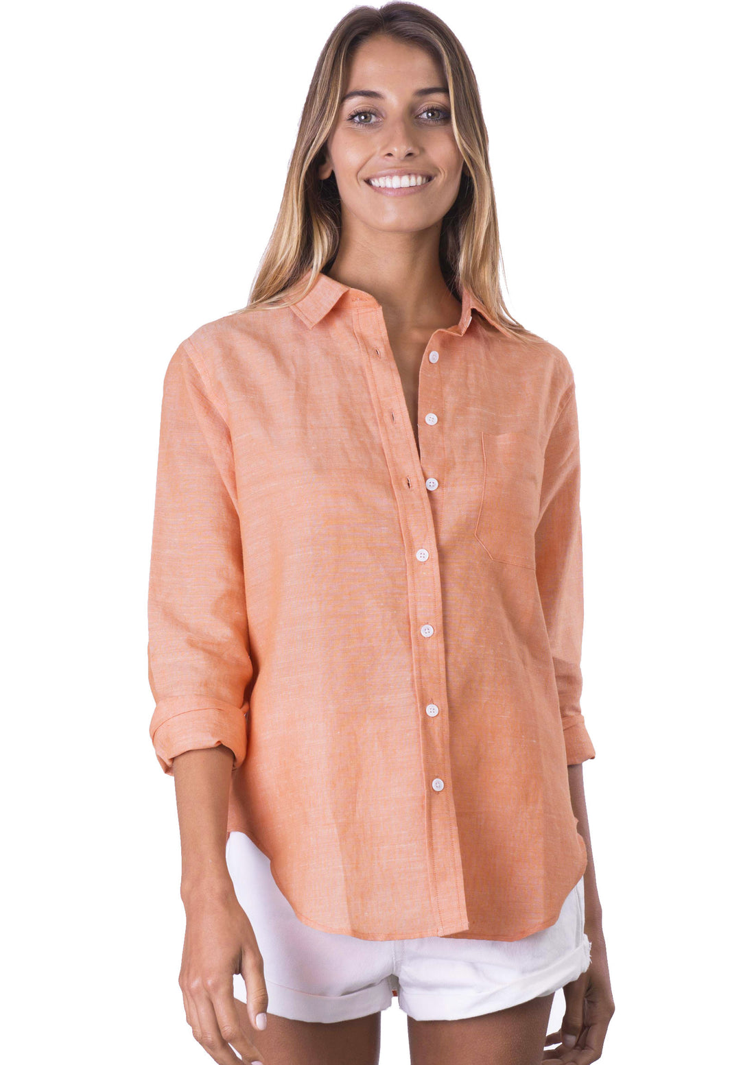 Iris Orange Cantaloupe Green, Relaxed Linen Shirt