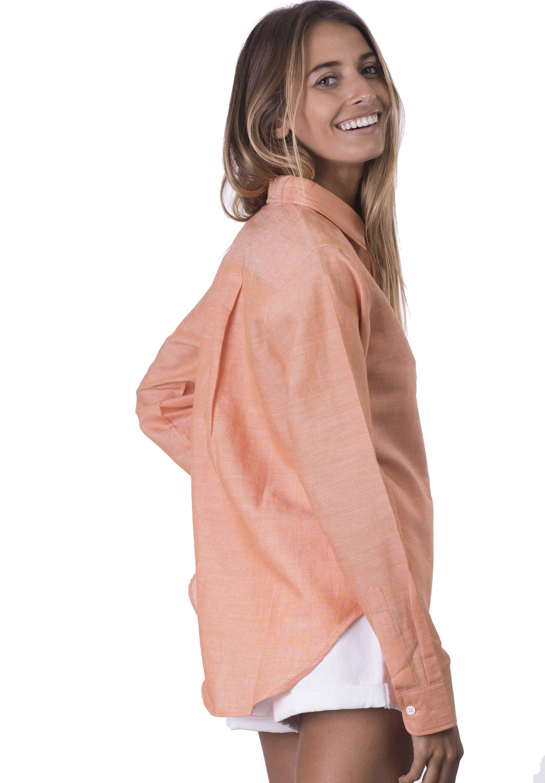 Iris Orange Cantaloupe Green, Relaxed Linen Shirt