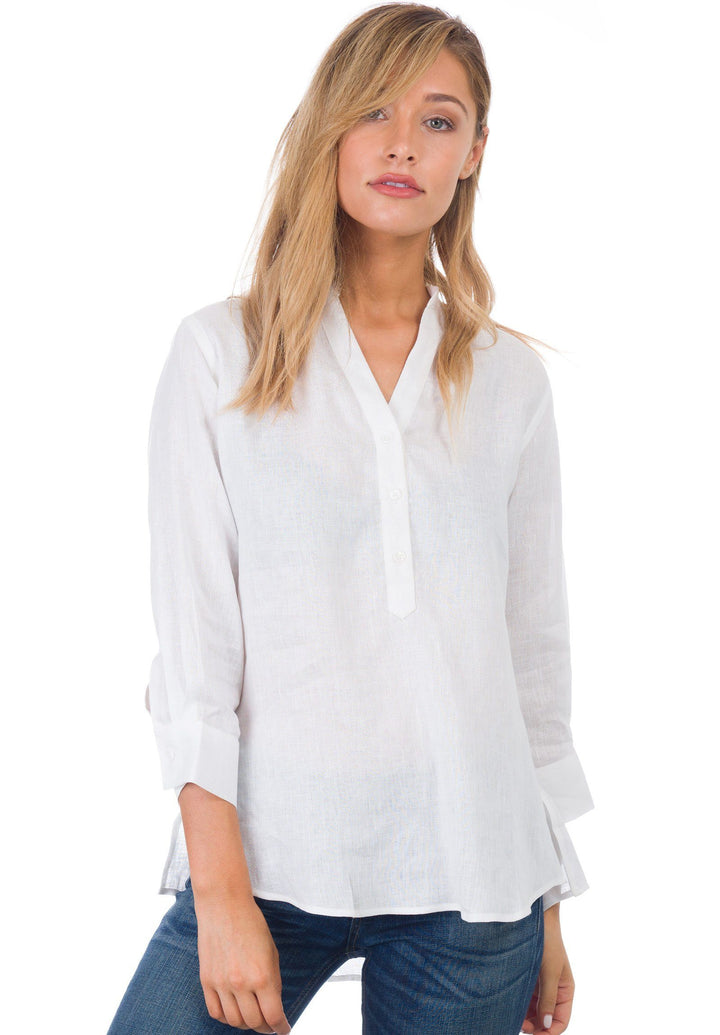 Kim, White Pop-Over Linen Tunic Shirt