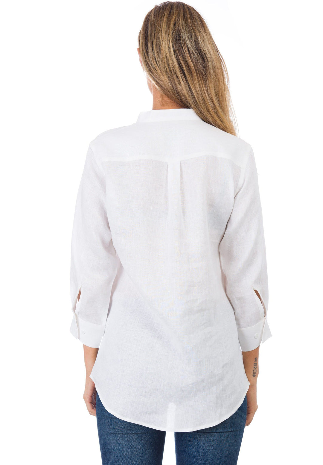 Kim, White Pop-Over Linen Tunic Shirt