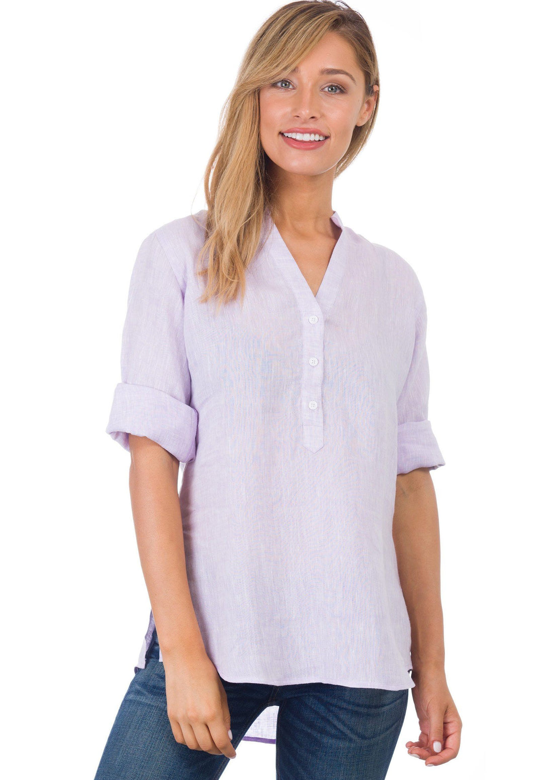 Kim, Lilac Pop-Over Linen Tunic Shirt