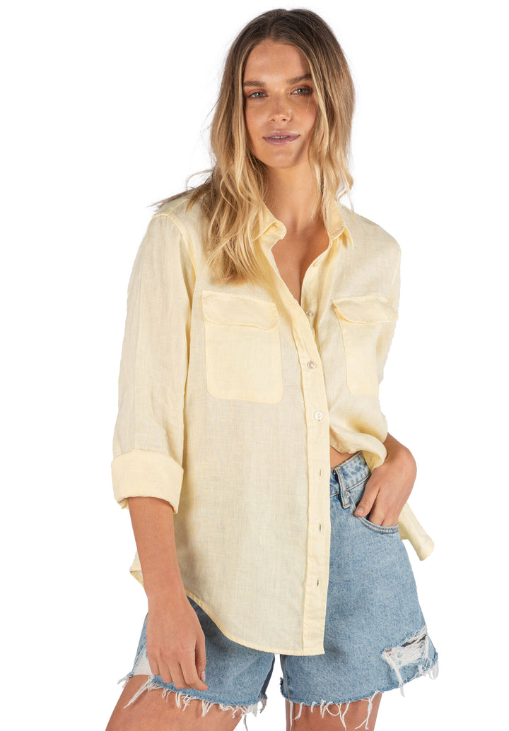 Lete Vanilla, Relaxed Linen Shirt with Pockets