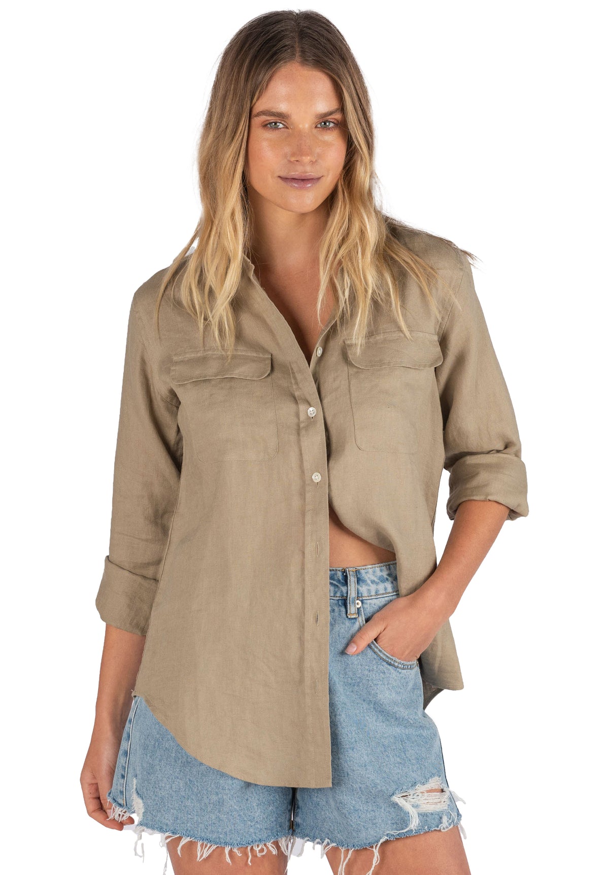 Lete Khaki, Relaxed Linen Shirt with Pockets