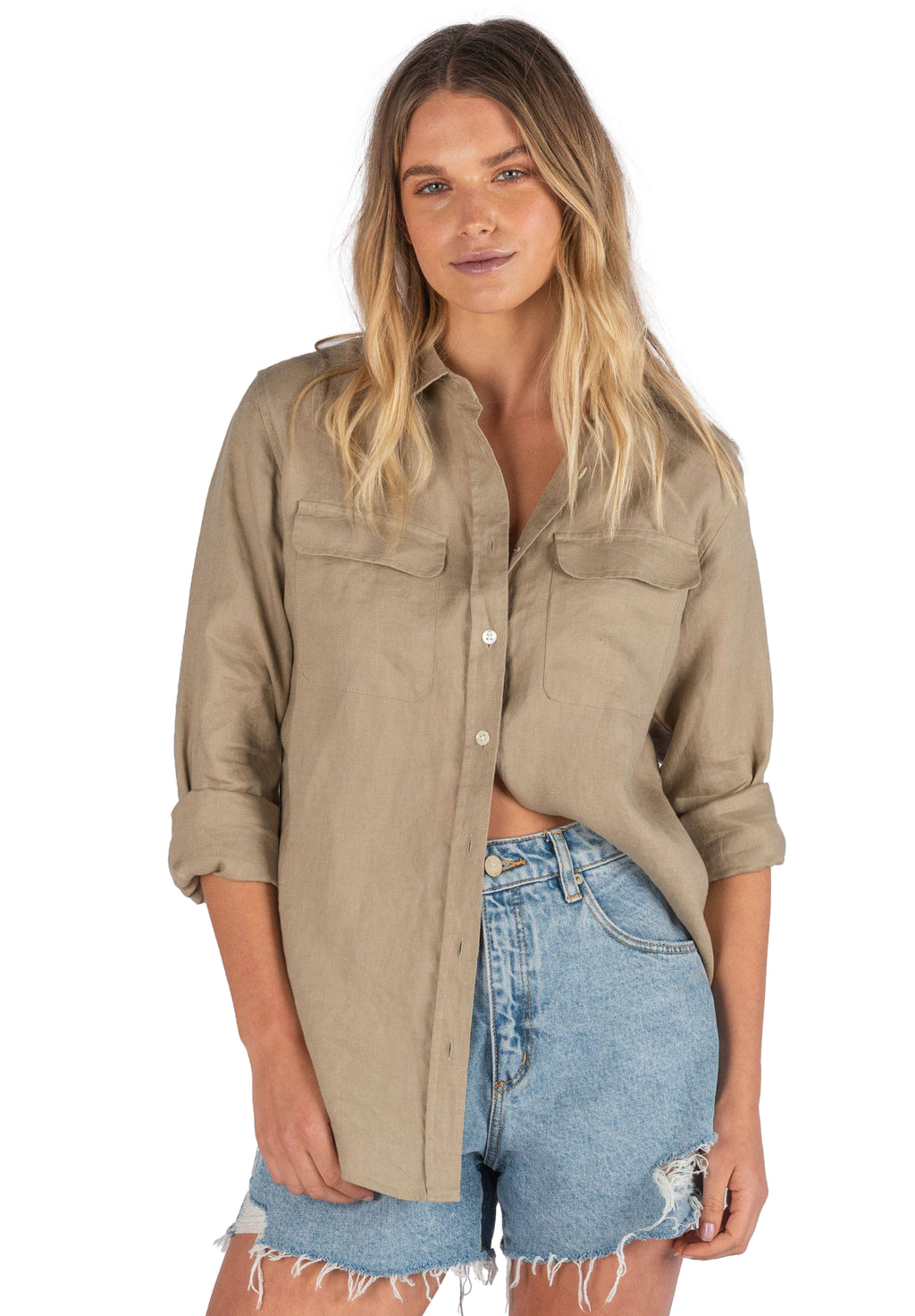 Lete Khaki, Relaxed Linen Shirt with Pockets