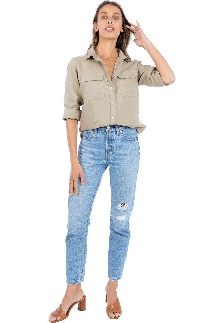Lete Khaki, Relaxed Linen Shirt with Pockets